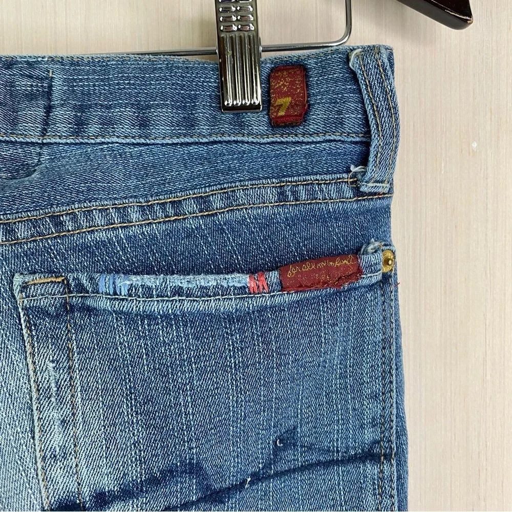 7 Seven For All Man Kind Women's Bootcut Distressed Embellished Blue Jeans Sz 28
